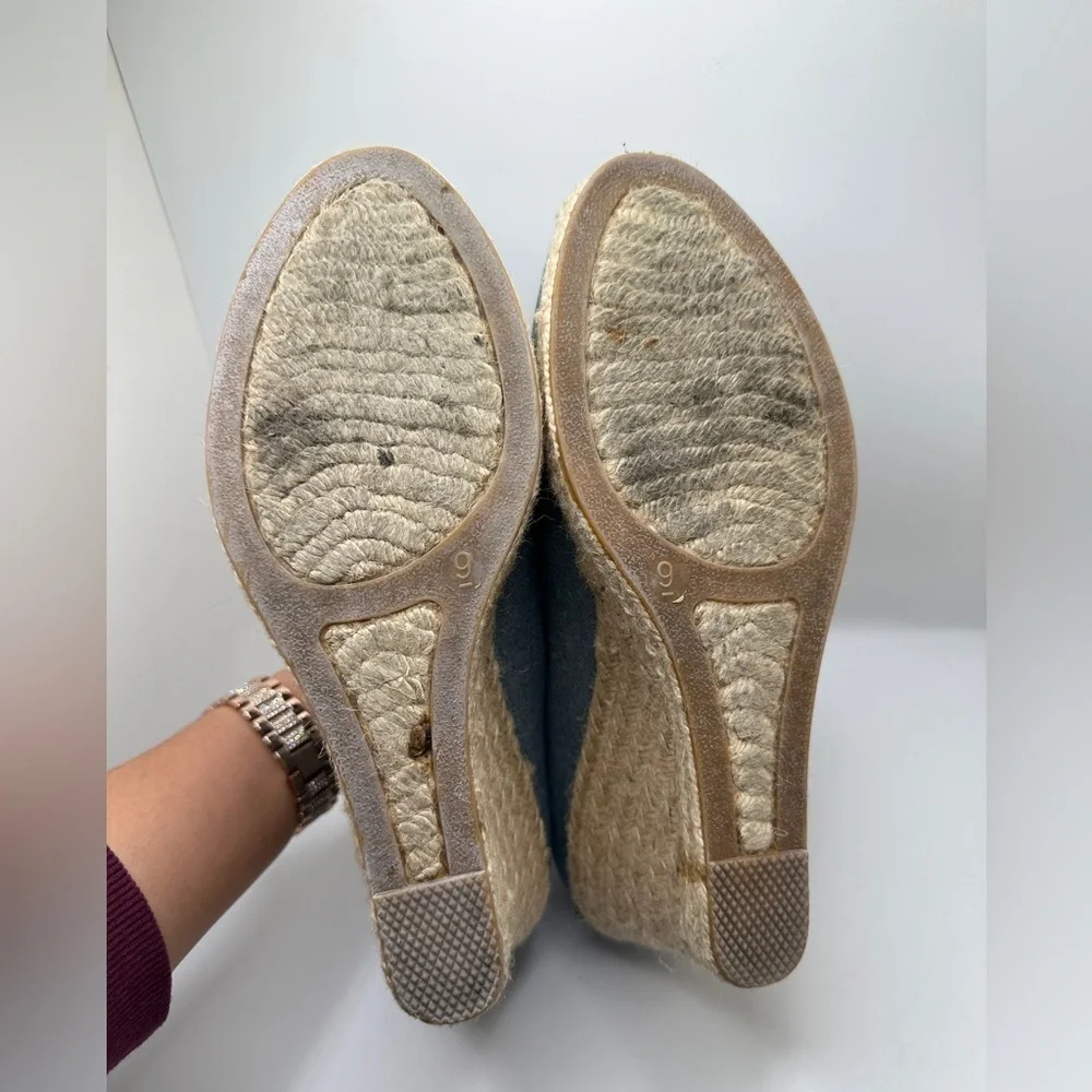 J.Crew Women’s Seville Espadrille Platform Wedge Canvas Light Blue Sz 9